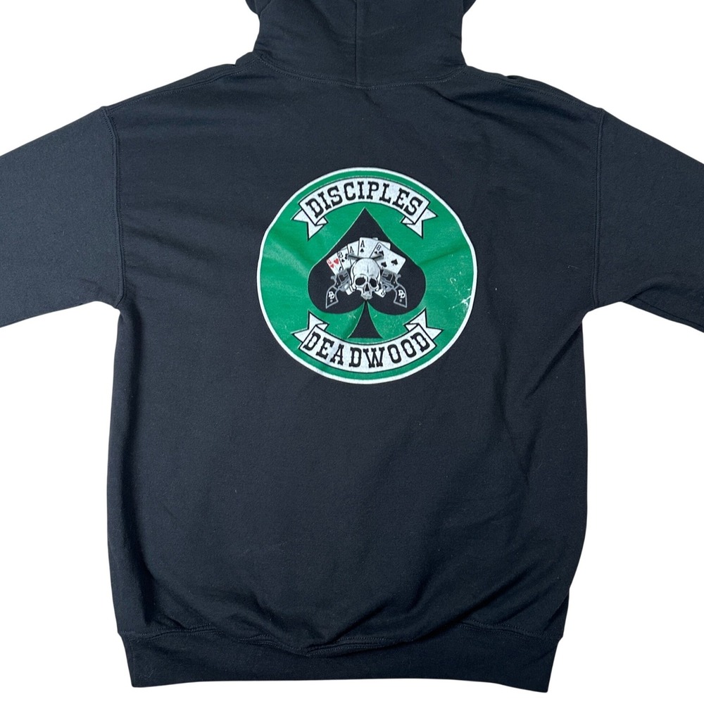 Disciples Deadwood Black Graphic Hoodie Mens Spade Skull Poker Biker Motorcycle